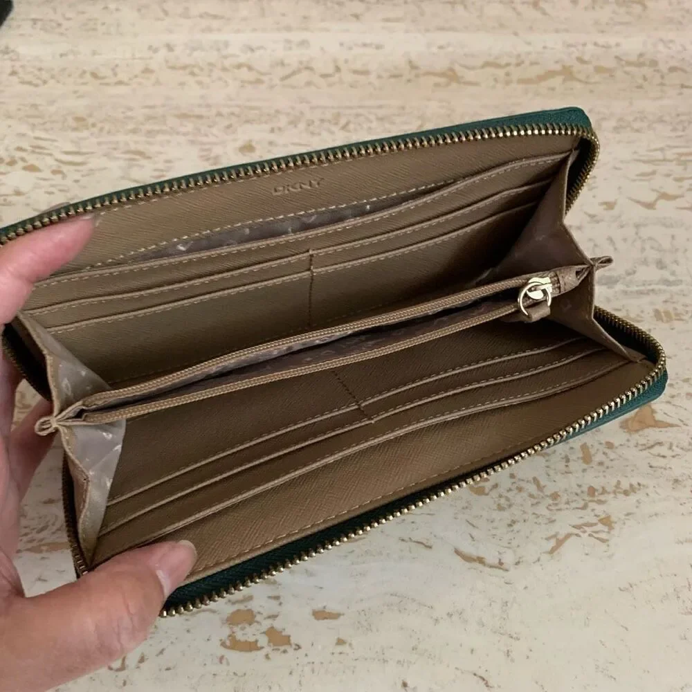 DKNY continental wallet zip around green